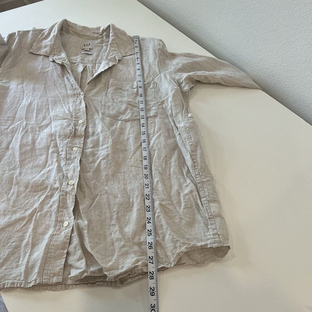 GAP Women’s Large Light Tan 100% Linen Button-Down Shirt Coastal Beachy Casual - Picture 7 of 7